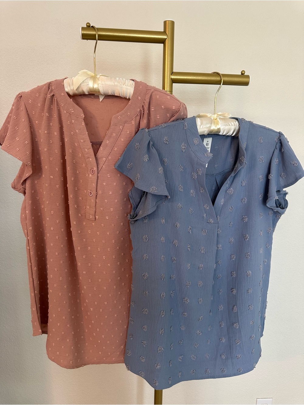 BLOUSE BUNDLE! Lightweight Flutter Sleeve Blouses - Dusty Rose and Slate Blue